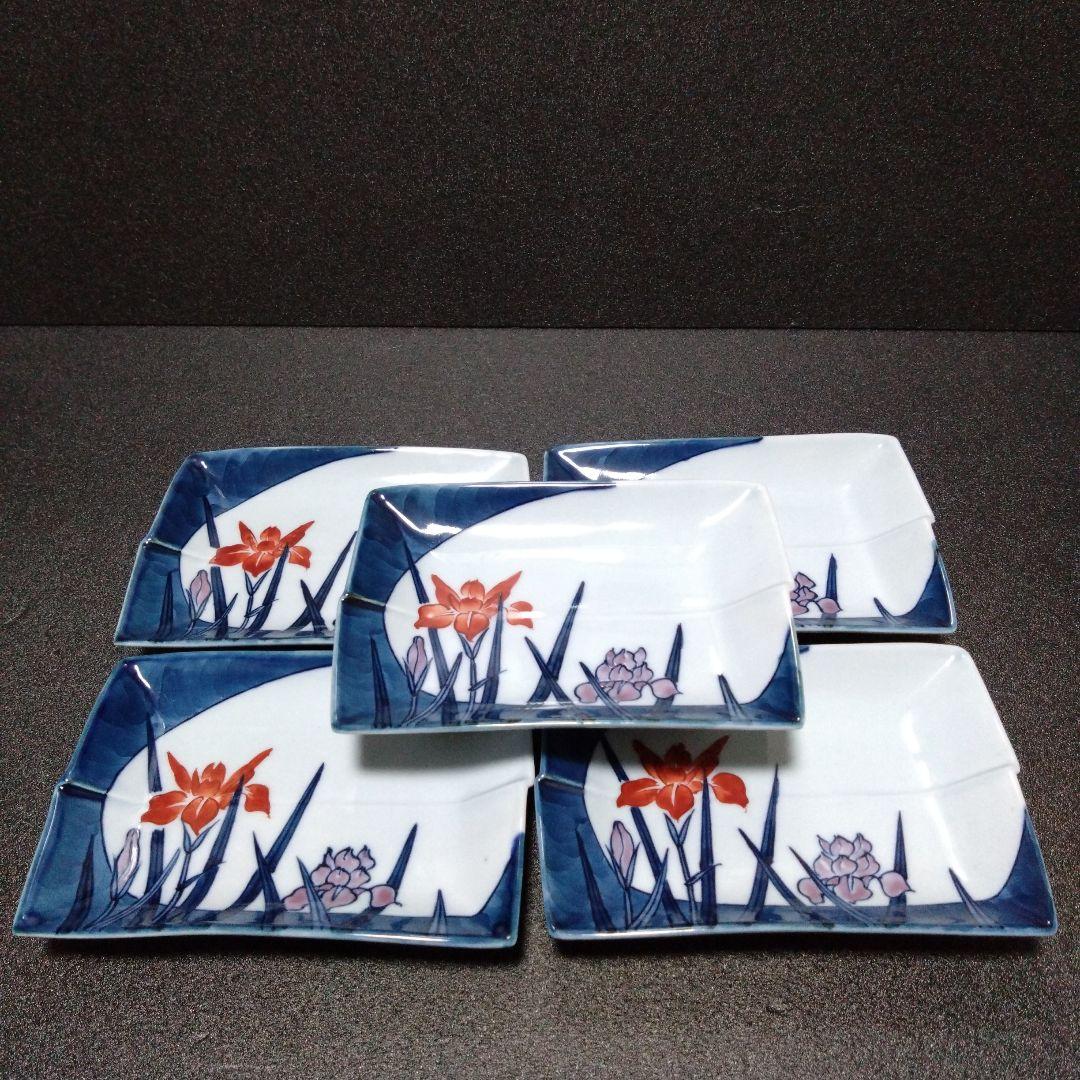 未使用 有田焼 亮秀窯田代亮秀 長角銘々皿5枚　お祝い