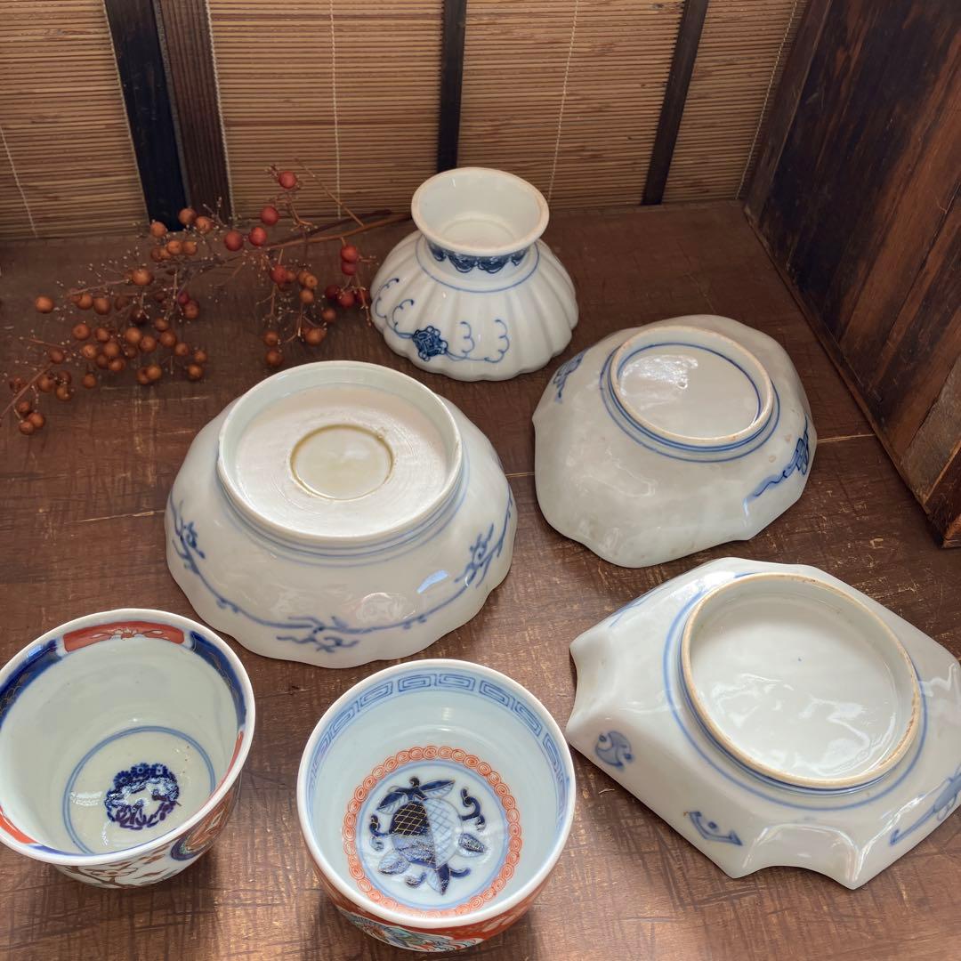 アンティーク　古伊万里　骨董　和食器 手描き色絵 6点セット