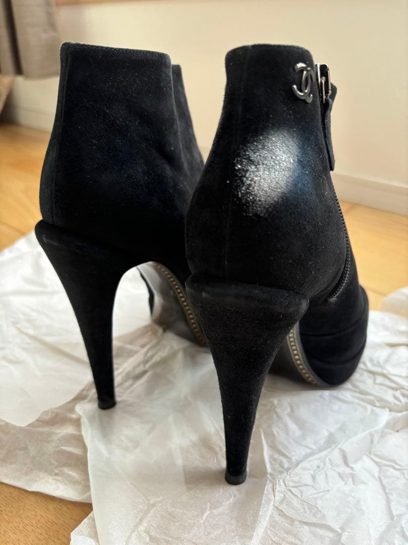 シャネル　スエードブーティ　レザーブーティ　38.5