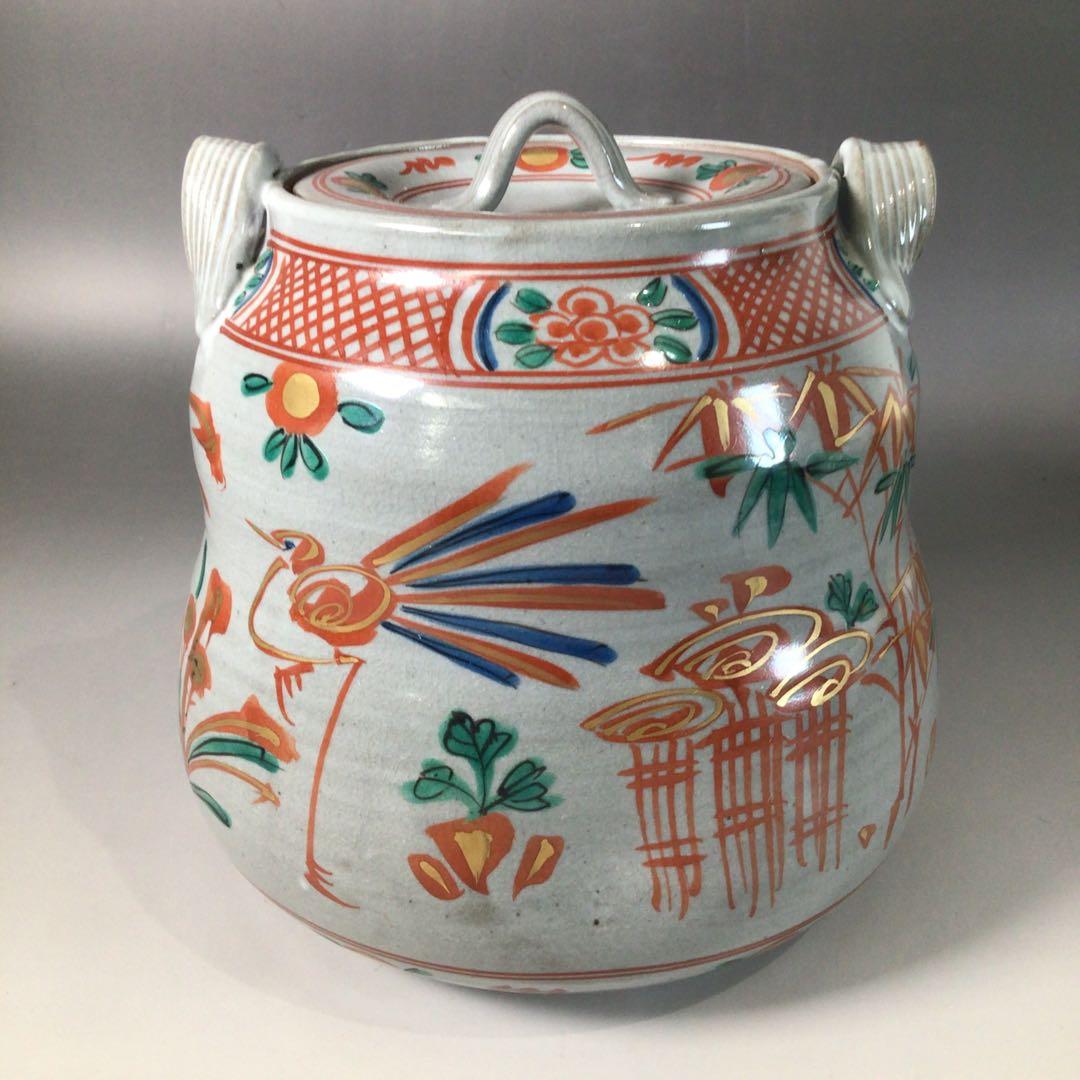 Ｓ１５１　水指　『森里陶楽造』『赤絵』『耳付水指』　共箱　茶道具