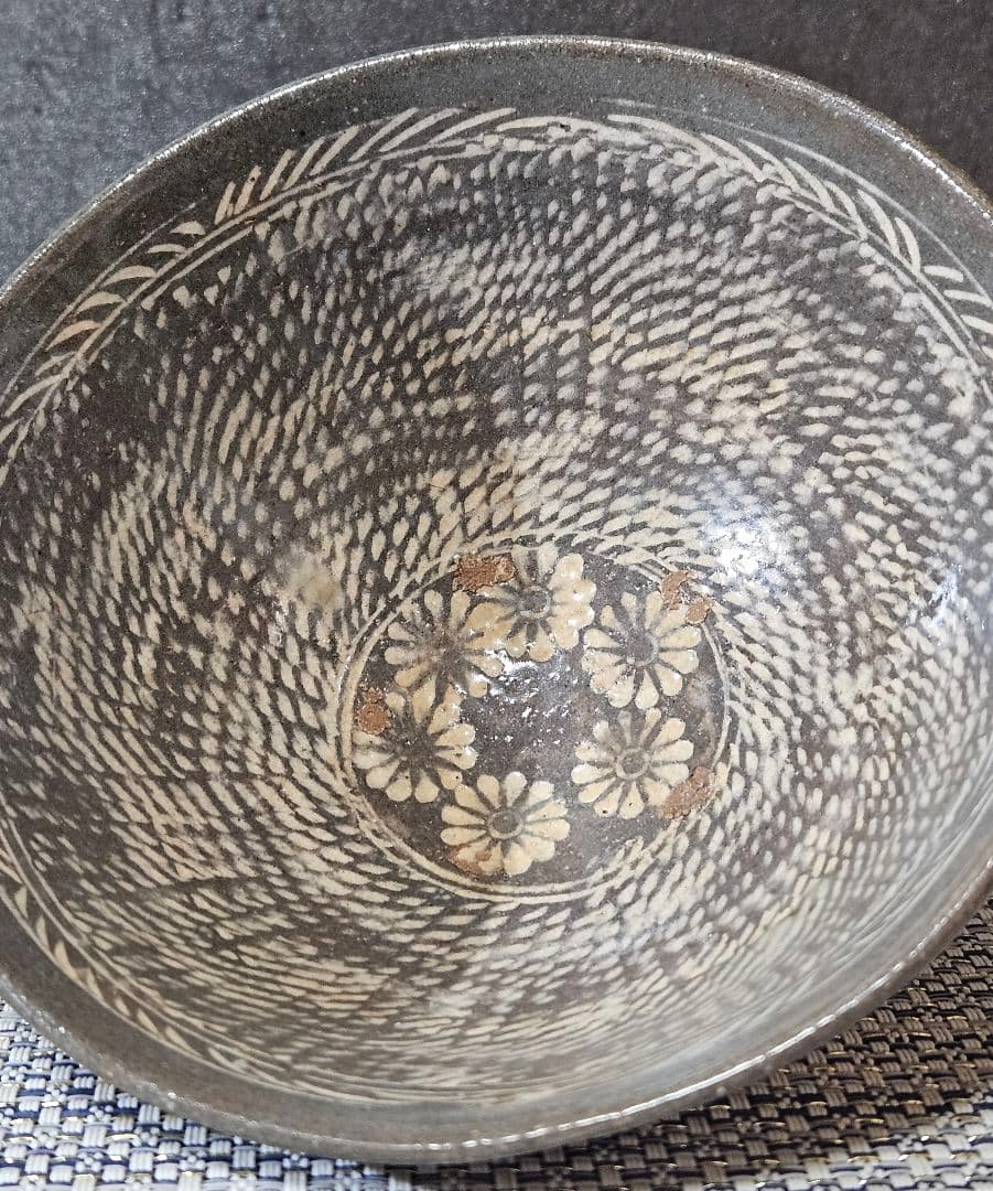 【名碗❗】朝鮮古美術　朝鮮古陶磁　韓国古陶磁器　李朝花三島　刷毛目　茶碗　茶道具