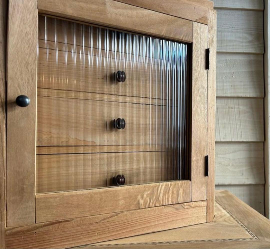 アンティーク　収納棚　引き出し　ガラス戸　レトロ　古道具　ヴィンテージ