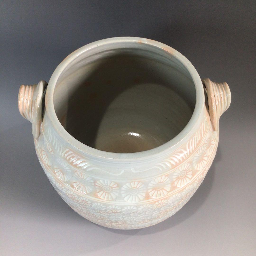 Ｐ６８８　水指　『平安　陶楽造』『御本手三島』『耳付水指』　共箱　茶道具