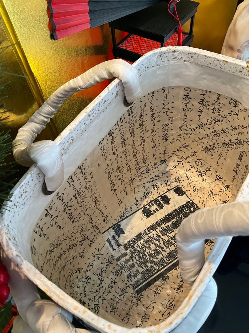 一閑張り　大相撲　相撲番付表　和風　黒白文様　かごバッグ