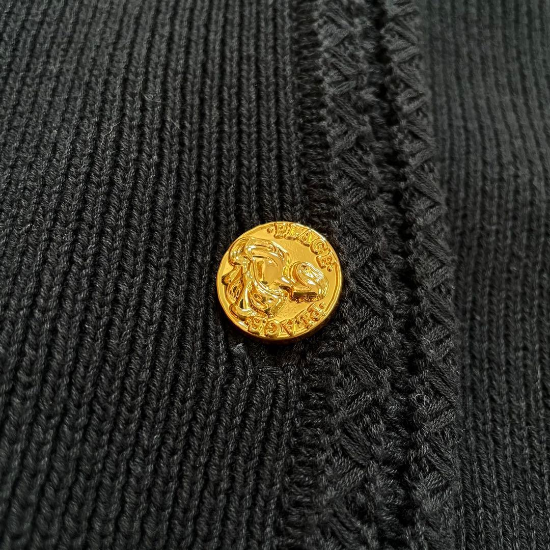 美品　プラージュ　ゴールドボタンニットジャケット　金ボタン　ノーカラー　コットン