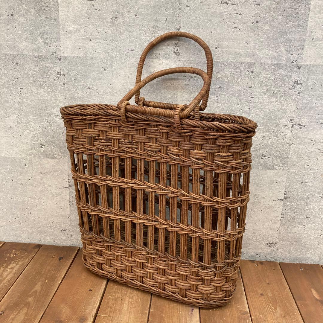 レトロ 持ち手付き あけびカゴ バスケット かごバッグ 民芸品 古道具 手提げ籠