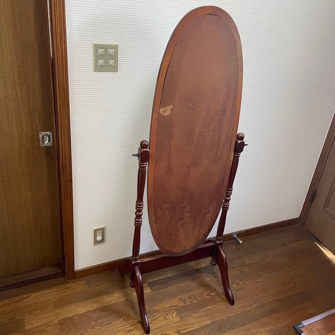 アンティーク調 オーバル型 ヴィンテージ レトロ スタンドミラー 木製 姿鏡