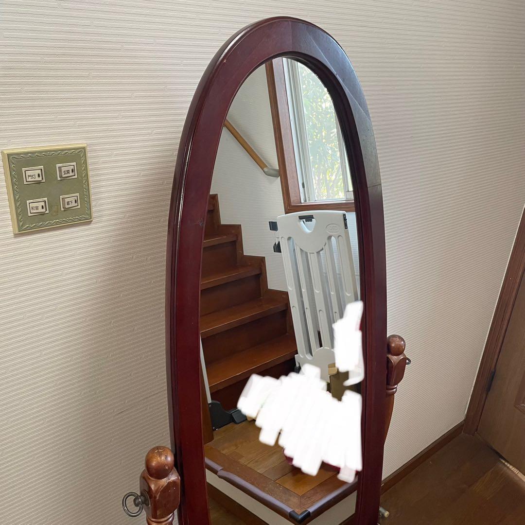 アンティーク調 オーバル型 ヴィンテージ レトロ スタンドミラー 木製 姿鏡