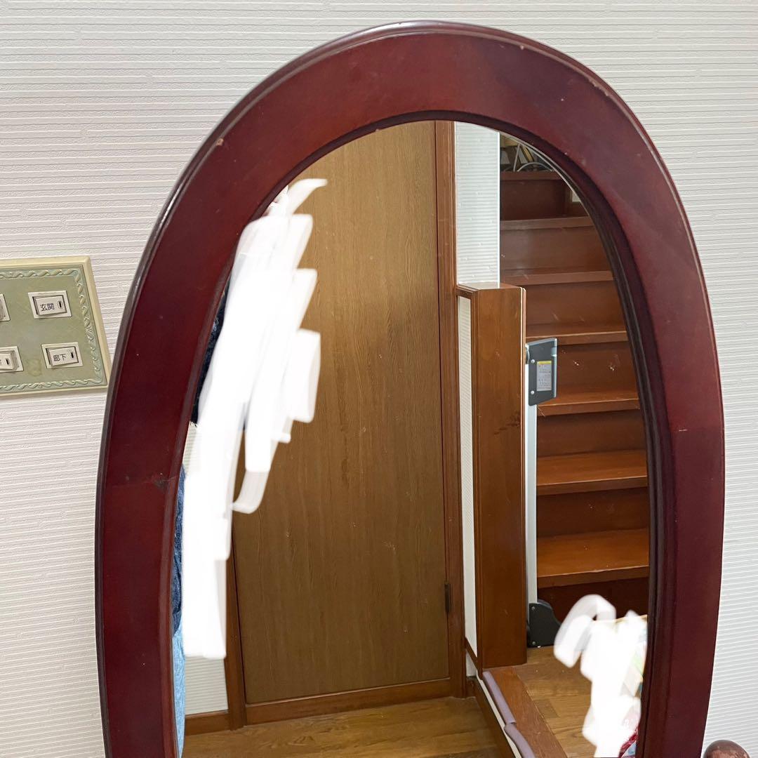 アンティーク調 オーバル型 ヴィンテージ レトロ スタンドミラー 木製 姿鏡