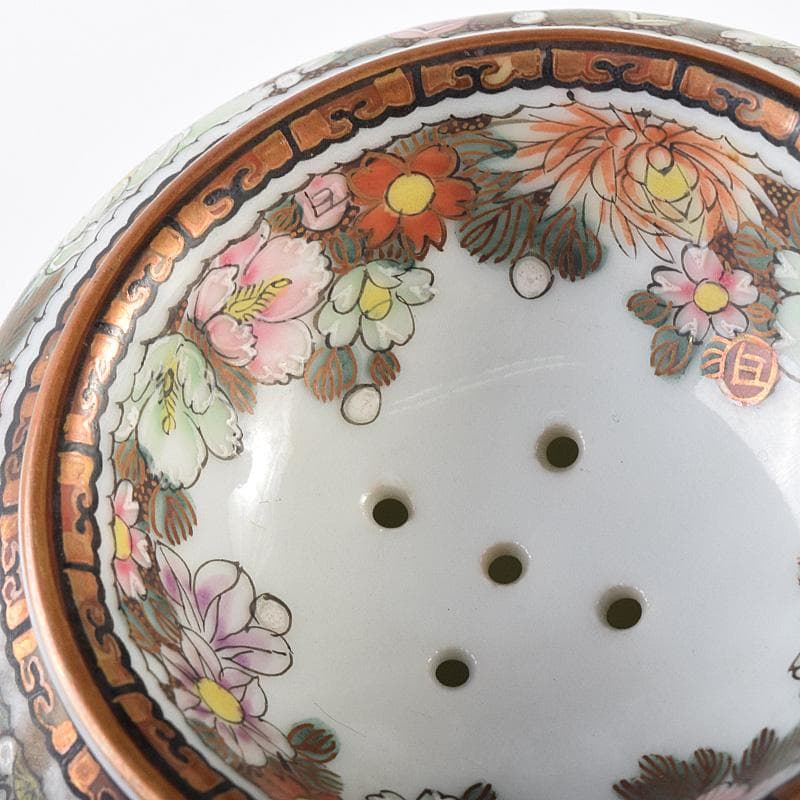 ぶりぶり煎茶道具　九谷焼　長寿造　色絵金彩　百花文　茶器揃　K　R8034