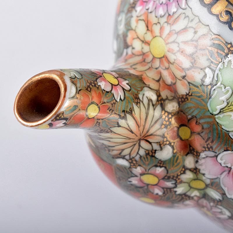 ぶりぶり煎茶道具　九谷焼　長寿造　色絵金彩　百花文　茶器揃　K　R8034