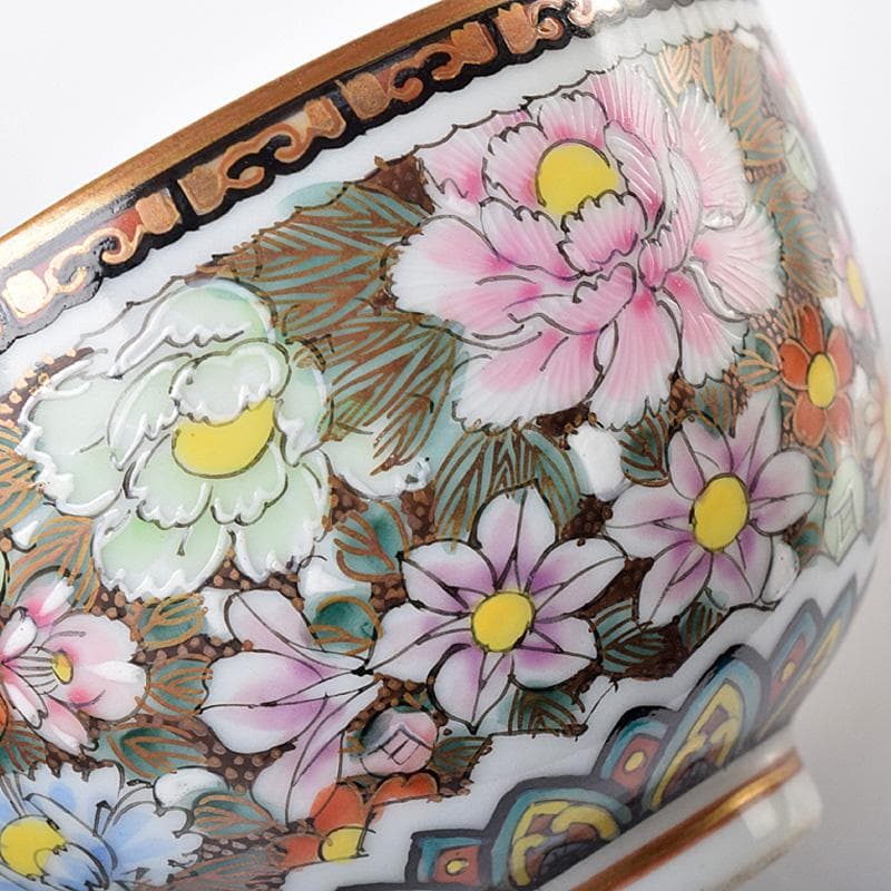 ぶりぶり煎茶道具　九谷焼　長寿造　色絵金彩　百花文　茶器揃　K　R8034
