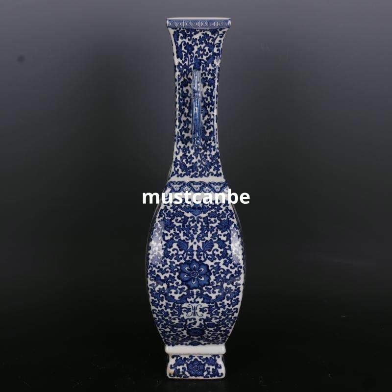 清乾隆青花人物紋四方象嵌器瓶 景徳鎮 陶磁器 装飾品 現代工芸品 美術品 置物
