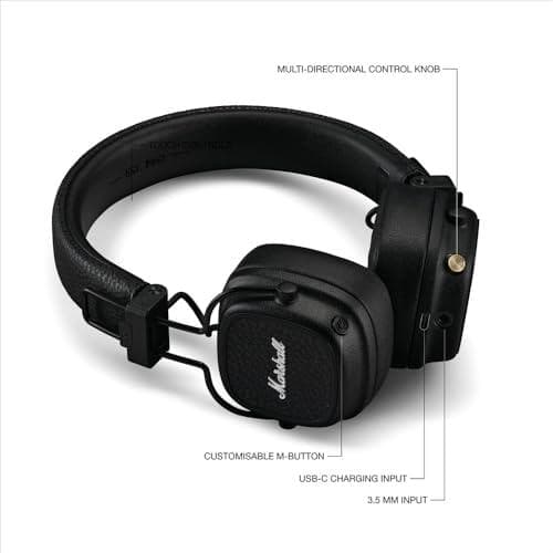 Marshall ワイヤレスオンイヤーヘッドホン Major V ブラック Bm