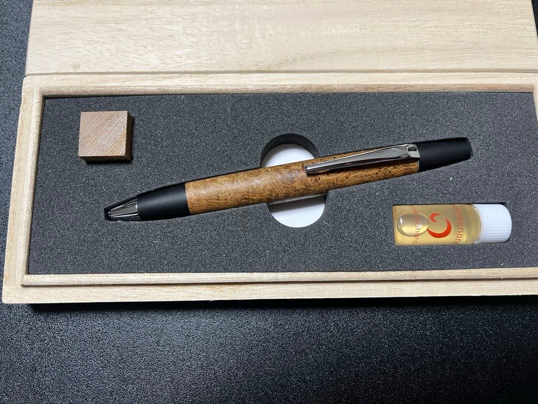 * 【美品・付属品完備】野原工芸 チーク瘤 ロータリーボールペン