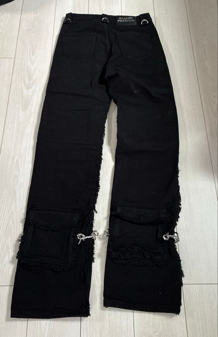 GUAPI リング付き プレミアムカーゴデニム ブラック28インチ