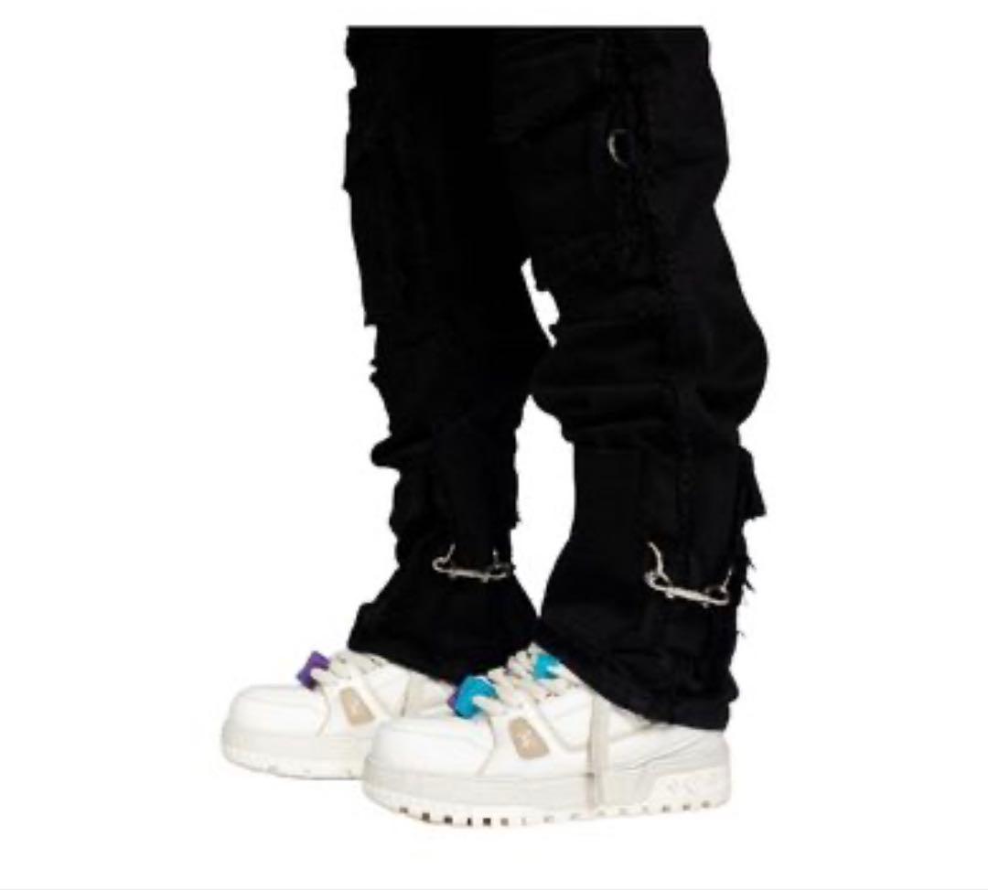 GUAPI リング付き プレミアムカーゴデニム ブラック28インチ