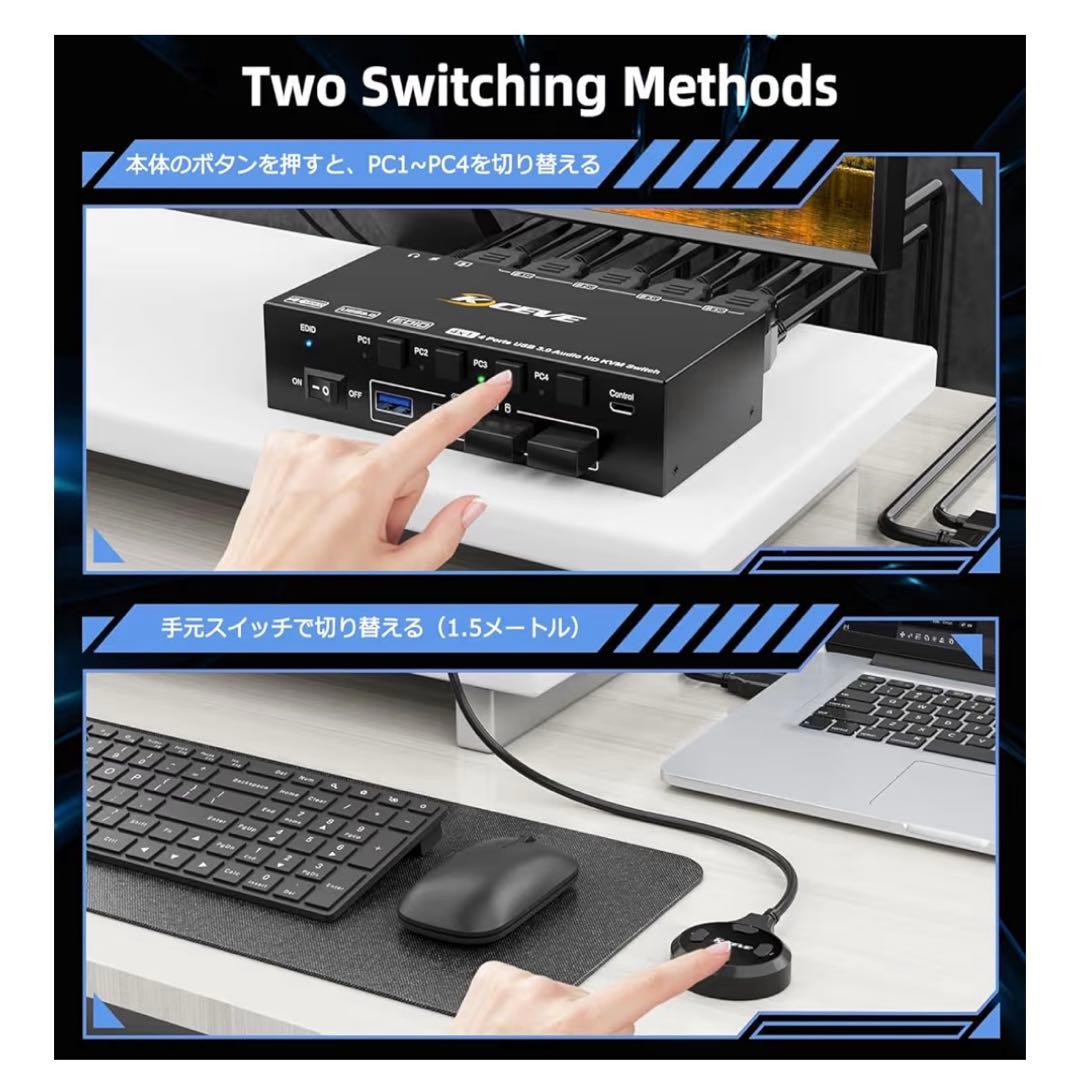 HDMI 2.1 KVMスイッチ P切替器4入力1出力 EDIDエミュレーション