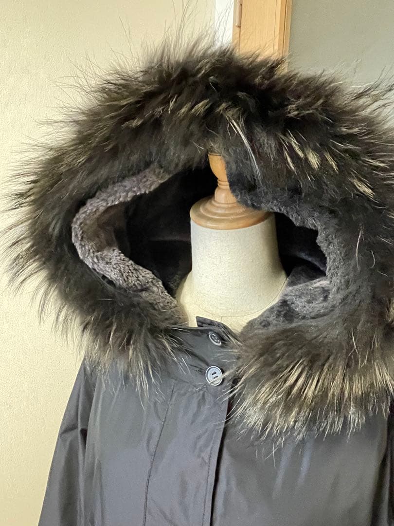 23区　ブラックファー付きネイビーモッズコート　50サイズ