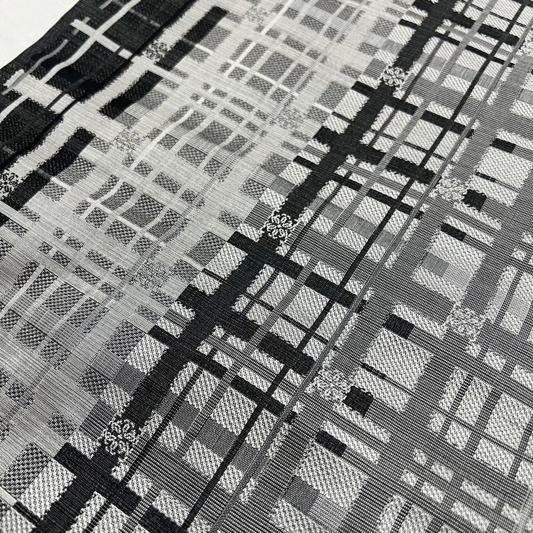 rk-1138 紬 名古屋帯 2点セット 幾何学に葉文様 正絹 黒