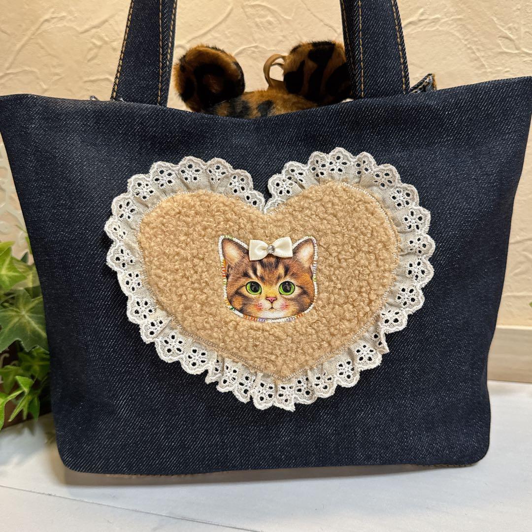 N*o様 コヤンイサムチョン♡豹柄リトルサンダーちゃんのデニムフリルトートバッグ