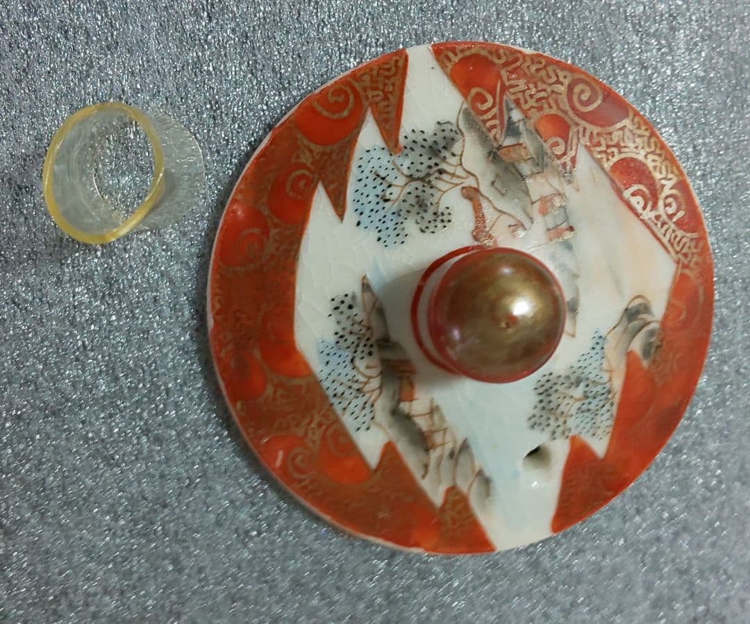 古九谷焼 茶器揃 六点一式 金彩絵巻陶器製急須と茶碗