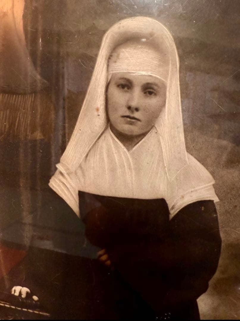 希少　フランス　アンティーク　修道女　ブロカン　プレート　写真　フォト　キリスト