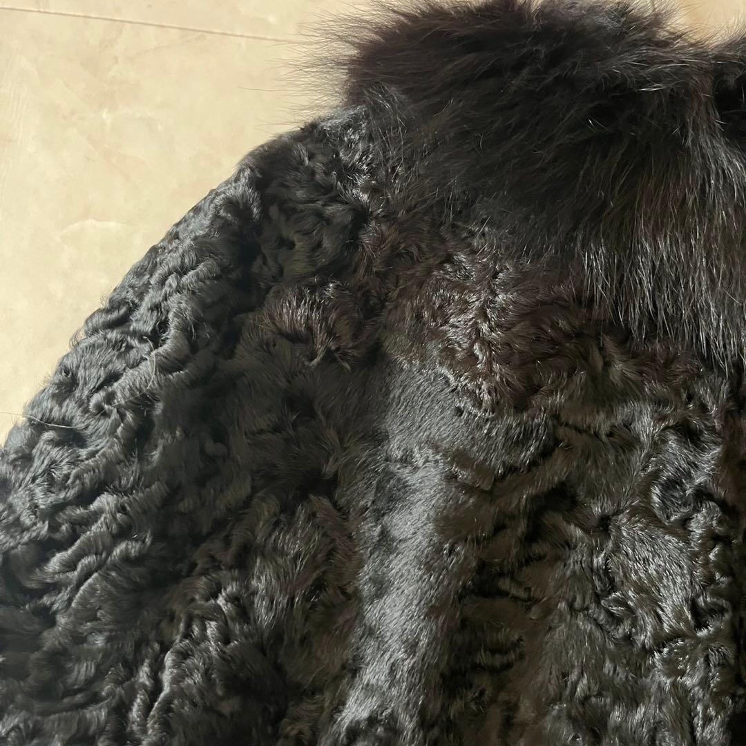 極美品✨フォックスファー× アストラカン　ブラック ケープコート　マントポンチョ