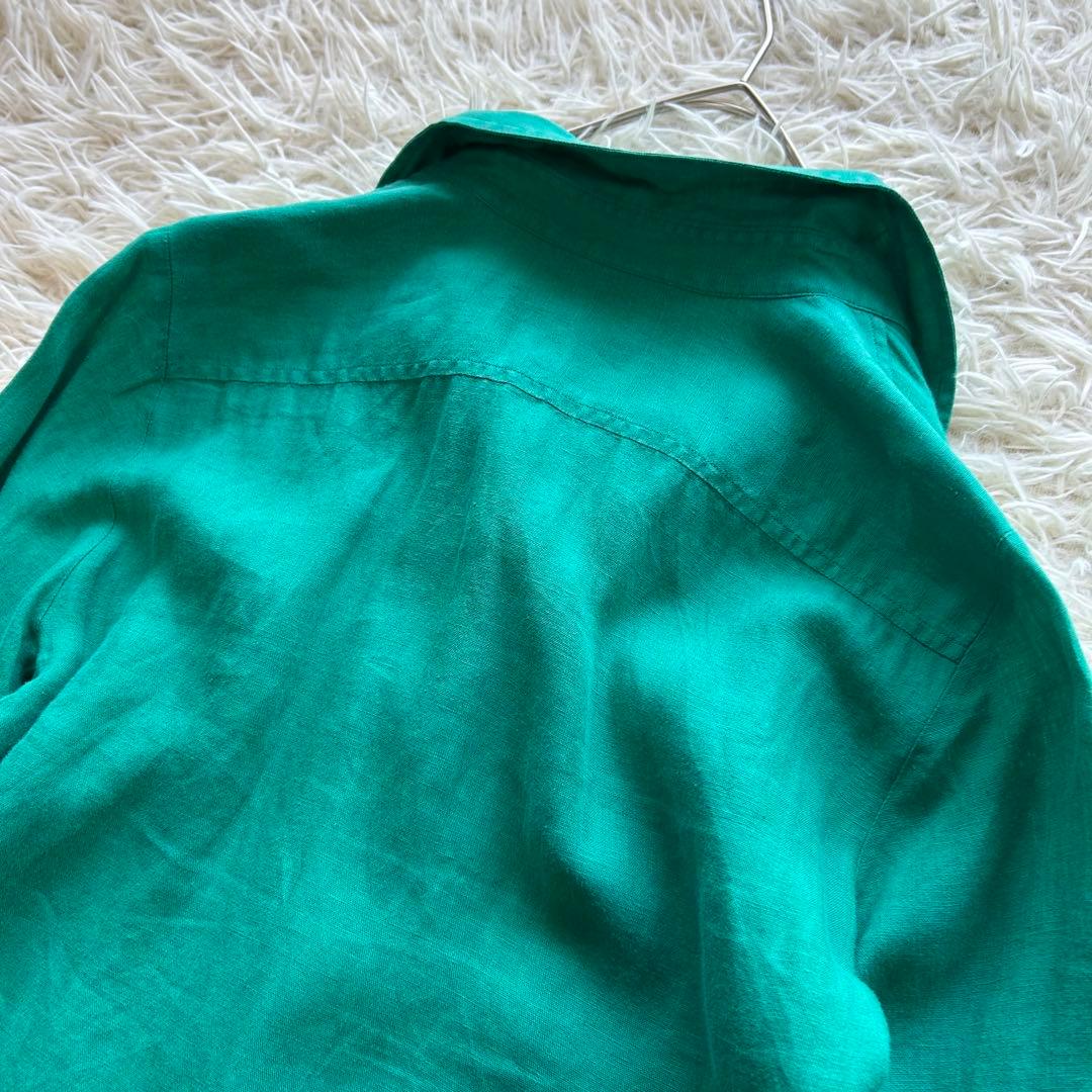 白タグ　MaxMara マックスマーラ リネン 長袖 ブラウス シャツ　グリーン