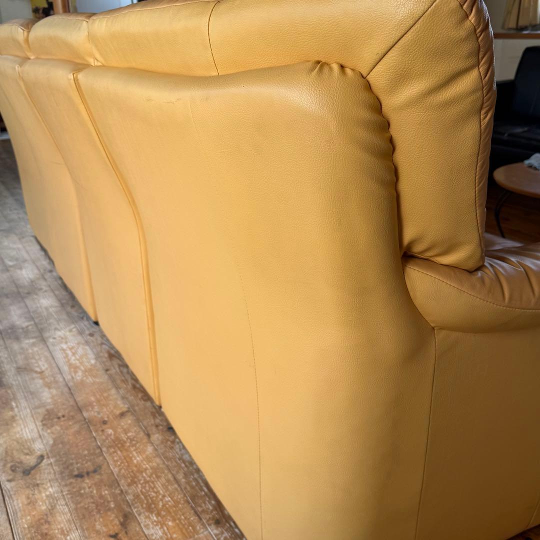 4人掛けレザーソファ キャメル