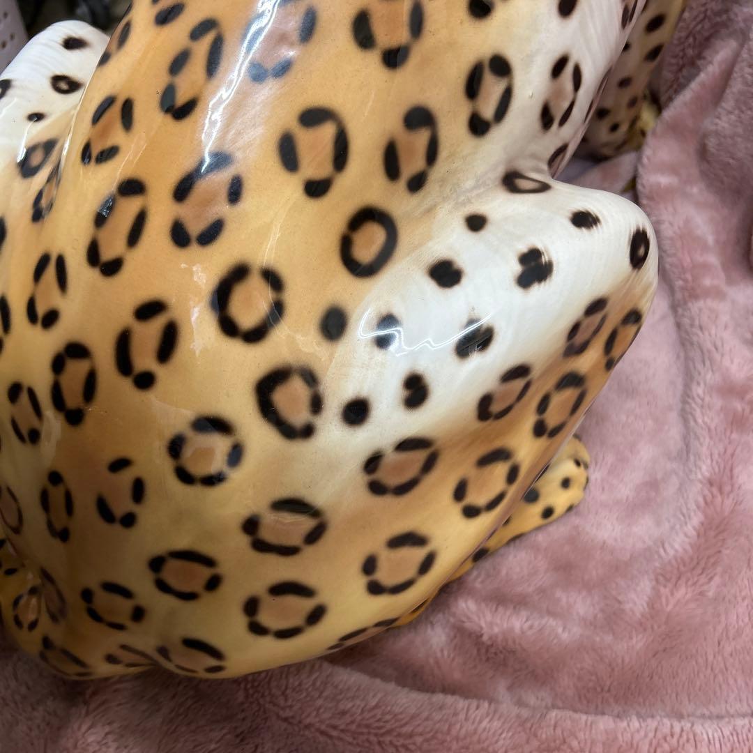 引取限定 ★ Ranzan 陶器 ヒョウ ジャガー 猫化 オブジェ インテリア