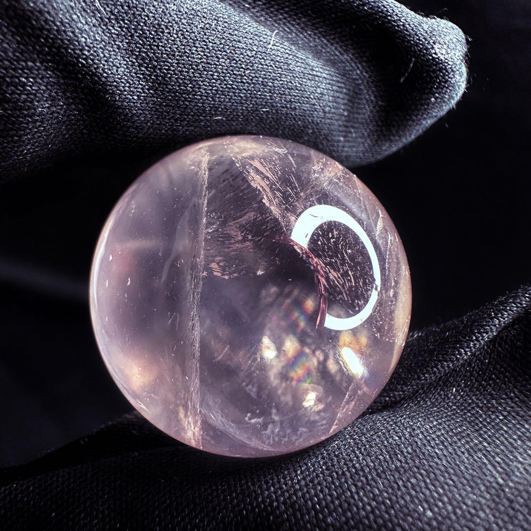 七星陣【恋愛成就♡】ピンク超美麗レインボー☆ローズクォーツスフィア丸玉A1186