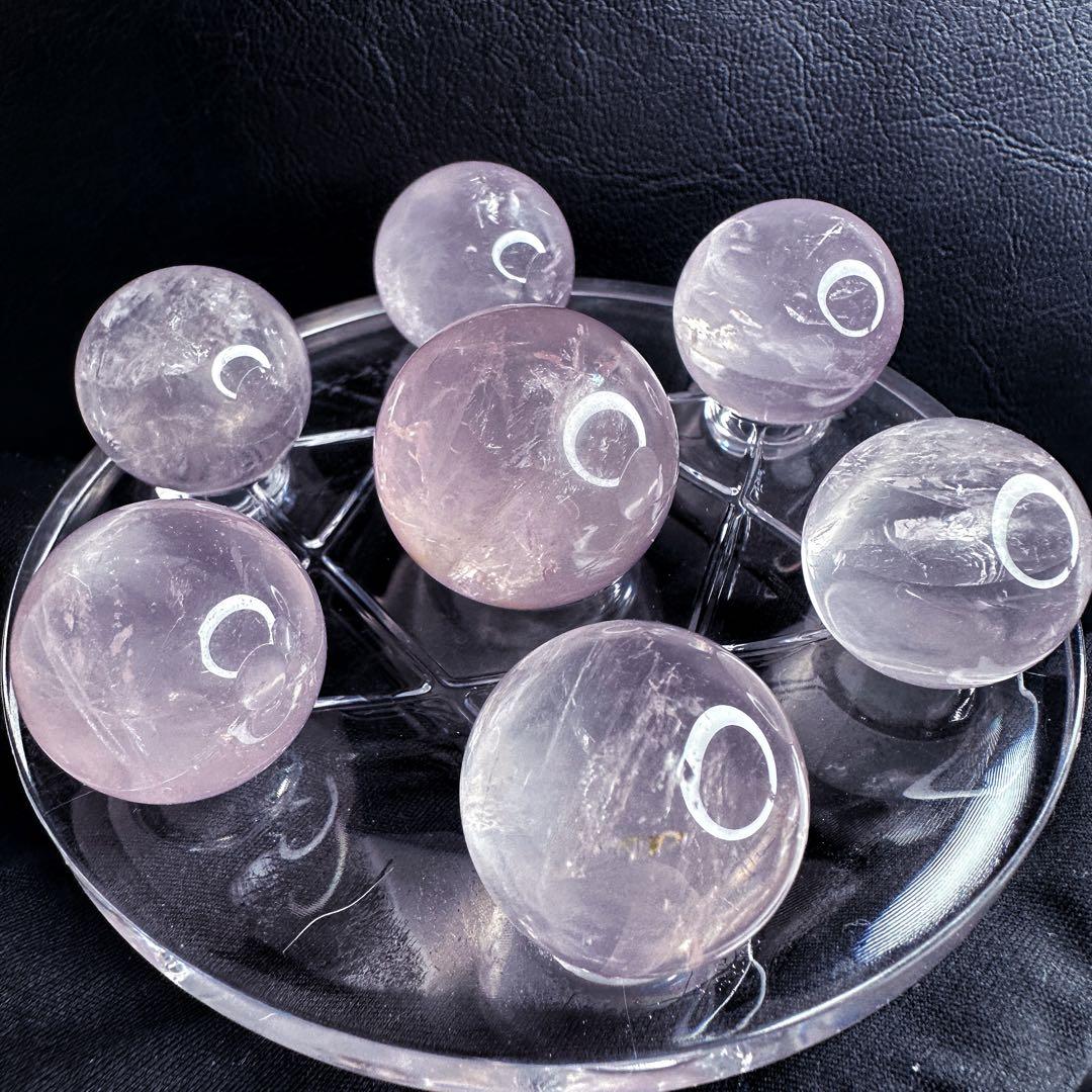 七星陣【恋愛成就♡】ピンク超美麗レインボー☆ローズクォーツスフィア丸玉A1186