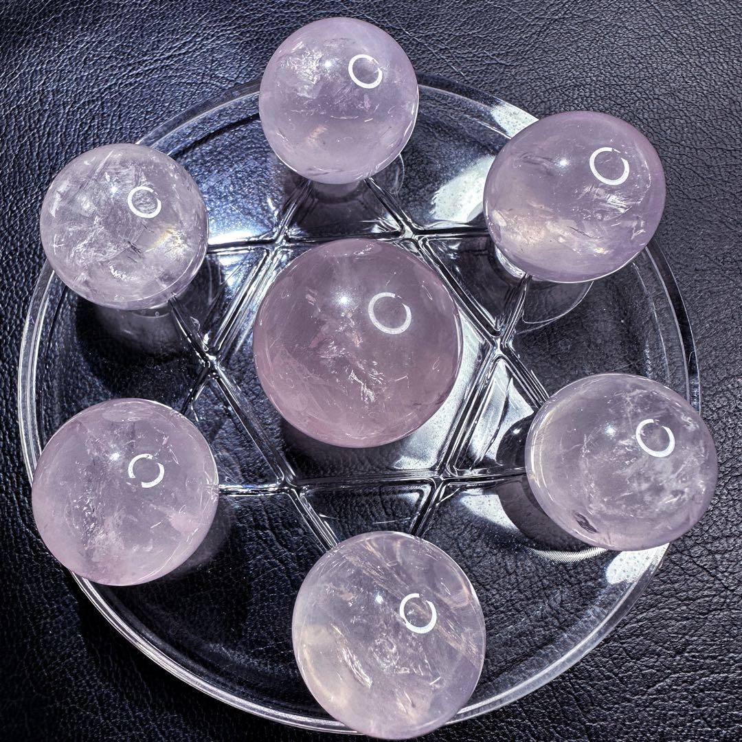 七星陣【恋愛成就♡】ピンク超美麗レインボー☆ローズクォーツスフィア丸玉A1186