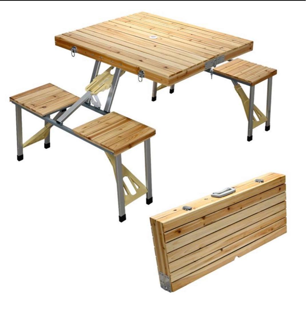 木製　折りたたみアウトドアテーブル　チェア一体型