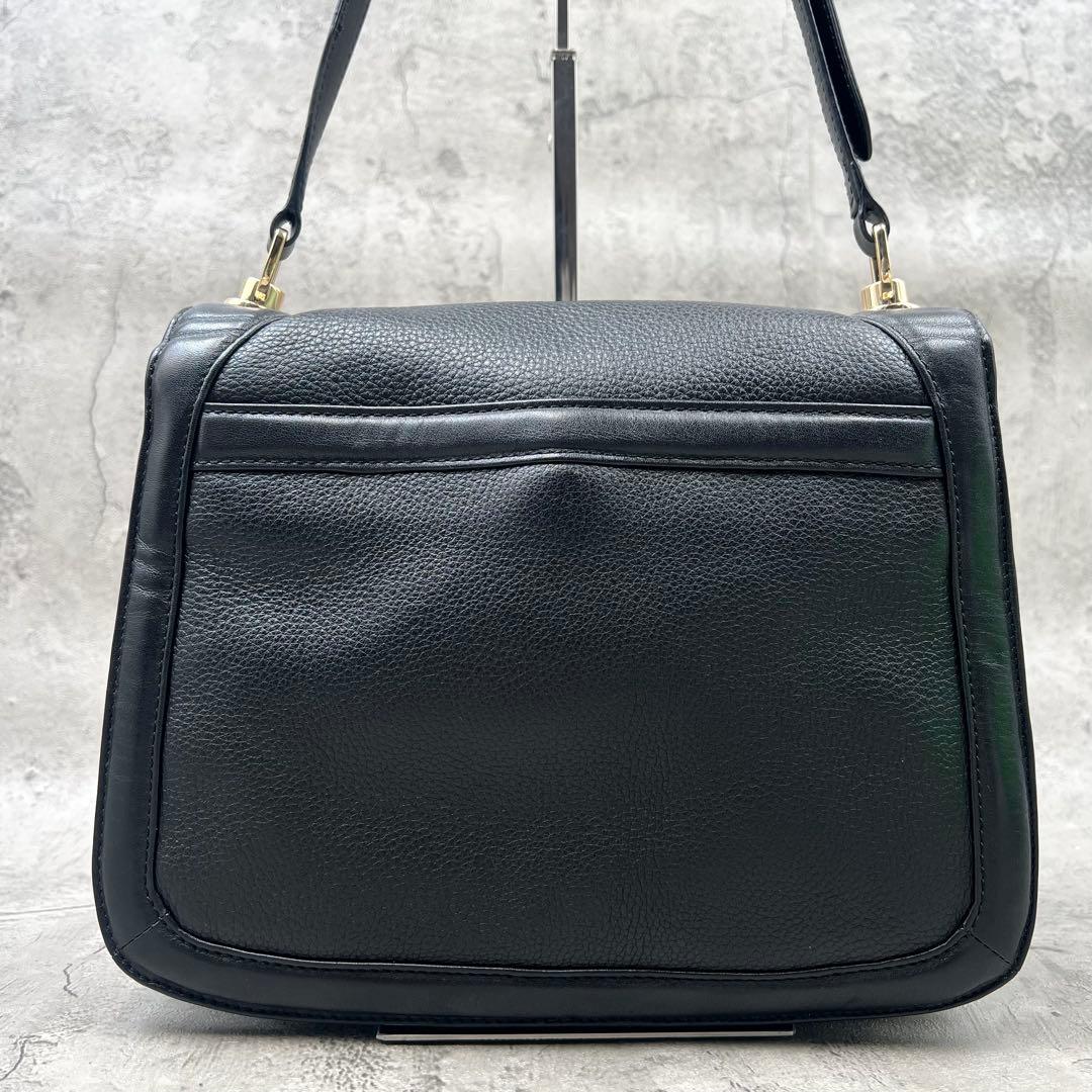 極美品✨トリーバーチ　ショルダーバッグ　デカロゴ　フラップ　レザー　ブラック