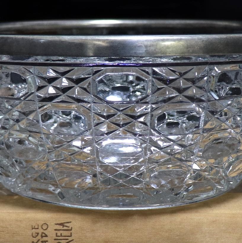 オールド・バカラ 珍品 ディアマン 大型銀巻 22cm 鉢 ボウル アンティーク