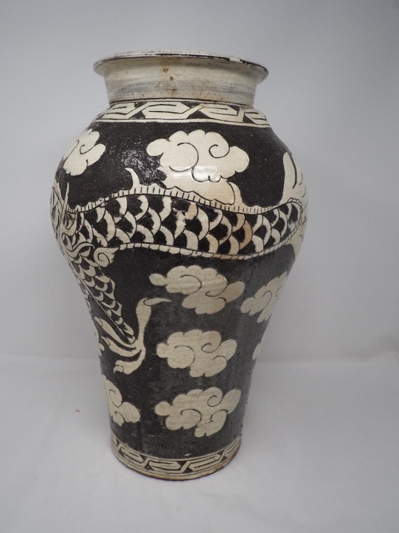雲竜紋梅瓶　磁州窯　龍デザイン　中国　-SO