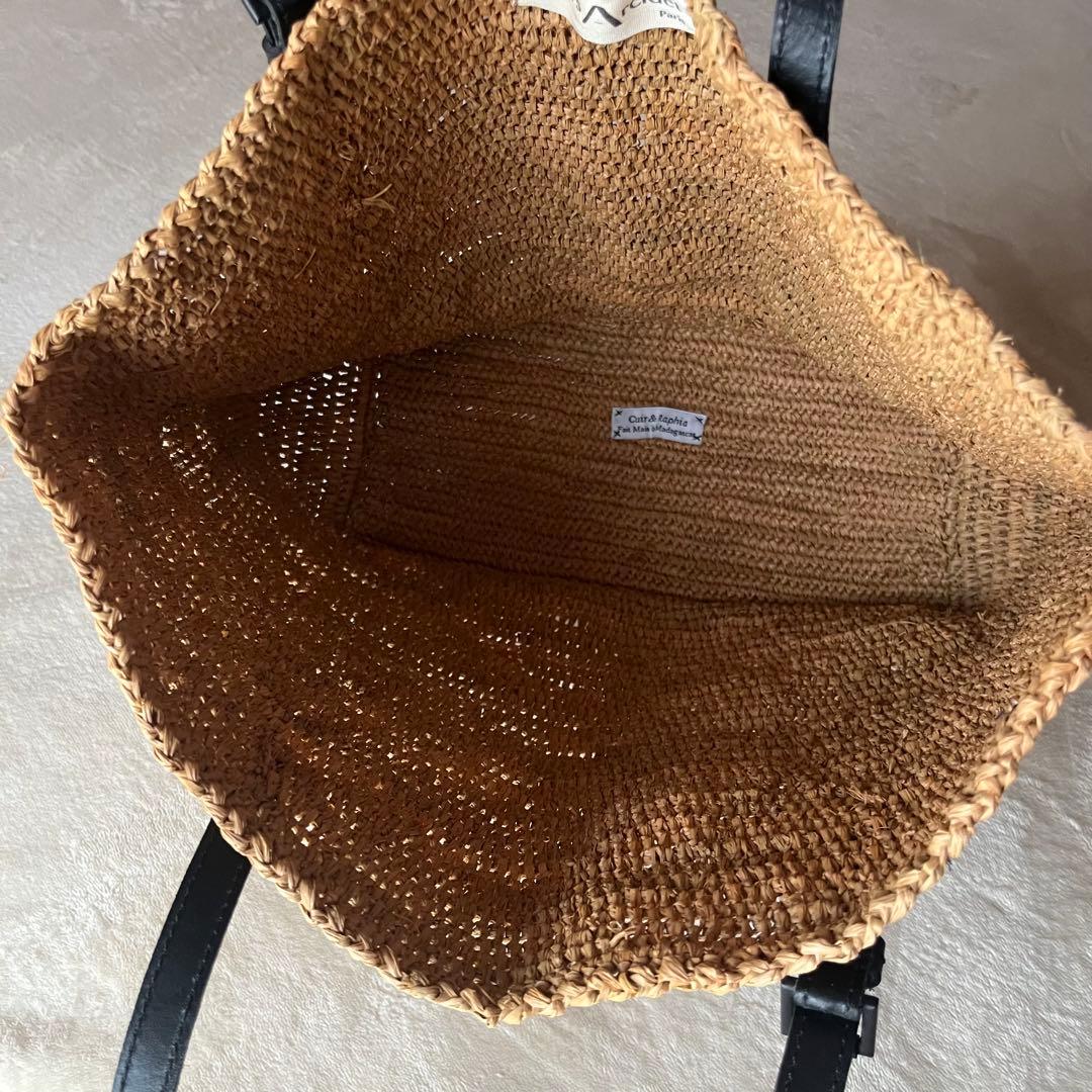 美品希少⭐︎サンアルシデ 持ち手レザーベルト　ラフィアトートバッグ