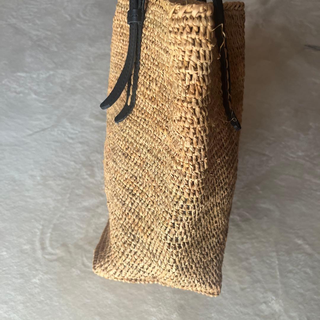 美品希少⭐︎サンアルシデ 持ち手レザーベルト　ラフィアトートバッグ