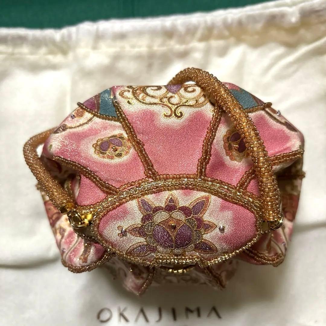 未使用 京都 岡重 OKAJIMA オカジマ ビーズバッグ シルク 和装バッグ