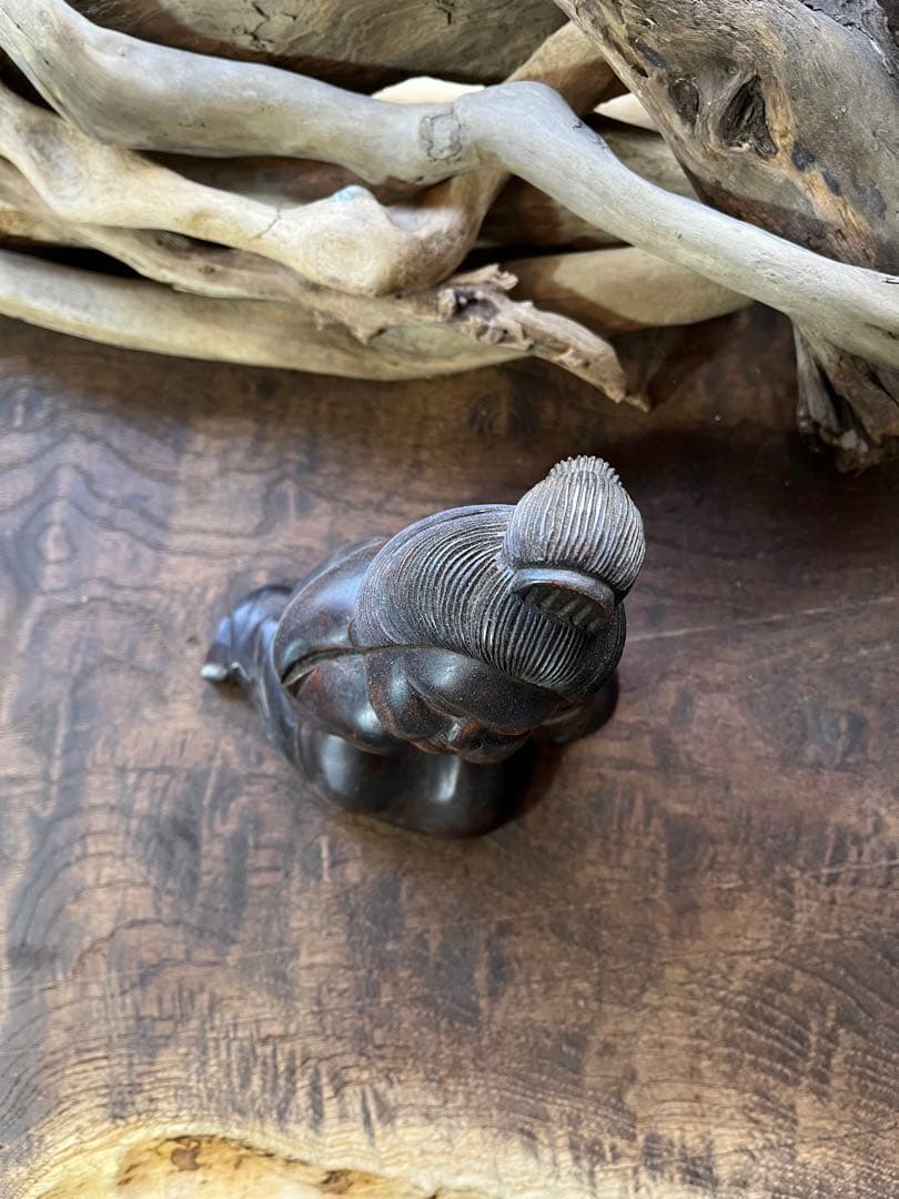 骨董／漆塗り／木製／置物／お多福／アンティーク／ヴィンテージ／希少