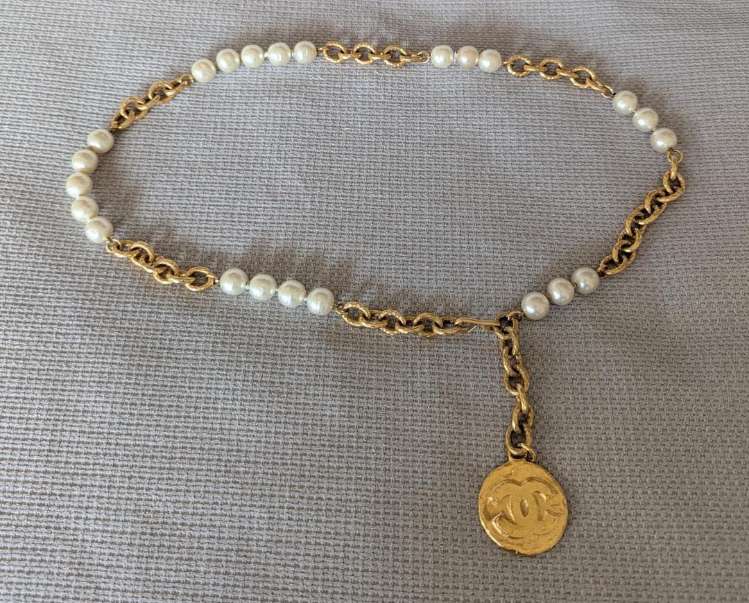 CHANEL シャネル チェーンベルト フェイクパール ココマーク 95A 中古