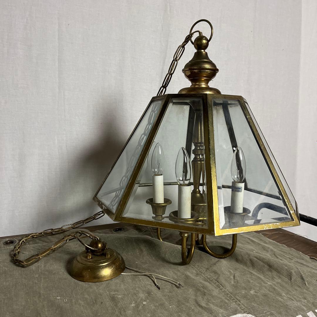 ビンテージ◾️4灯 天井照明 ゴールドフレーム ペンダントライト シャンデリア B