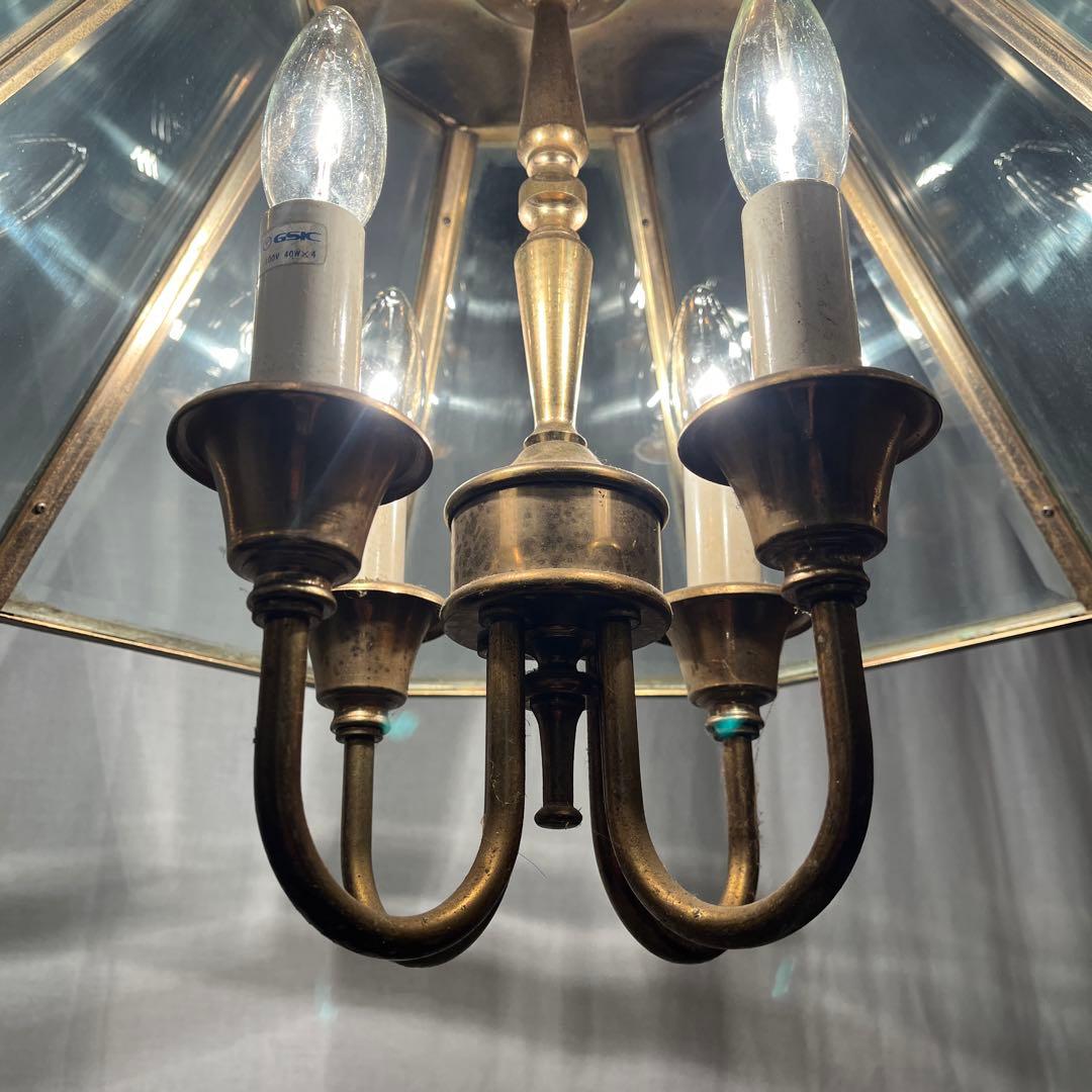 ビンテージ◾️4灯 天井照明 ゴールドフレーム ペンダントライト シャンデリア B