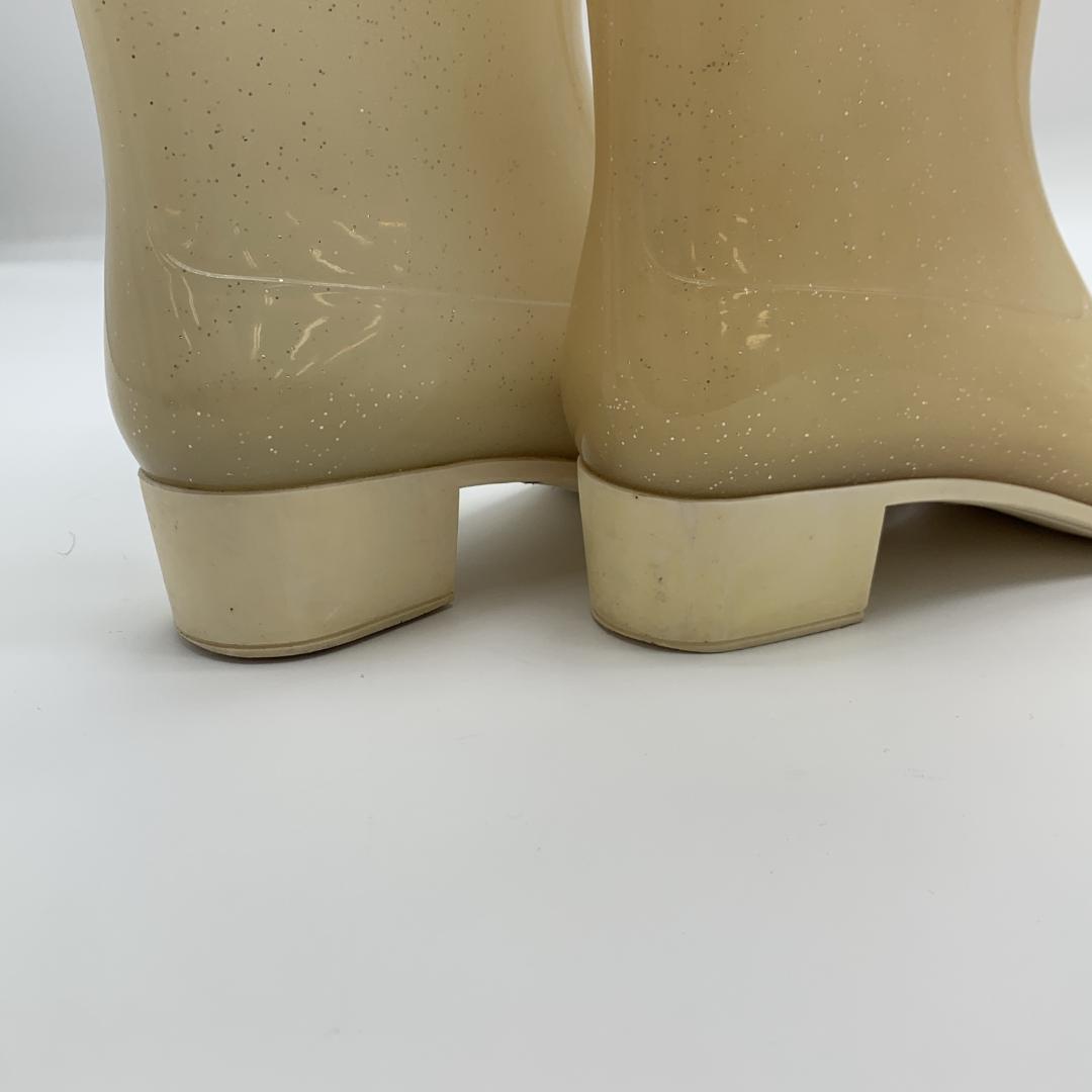 シャネル カメリア装飾 ココマーク ラメ レインブーツ サイズ39 ホワイト