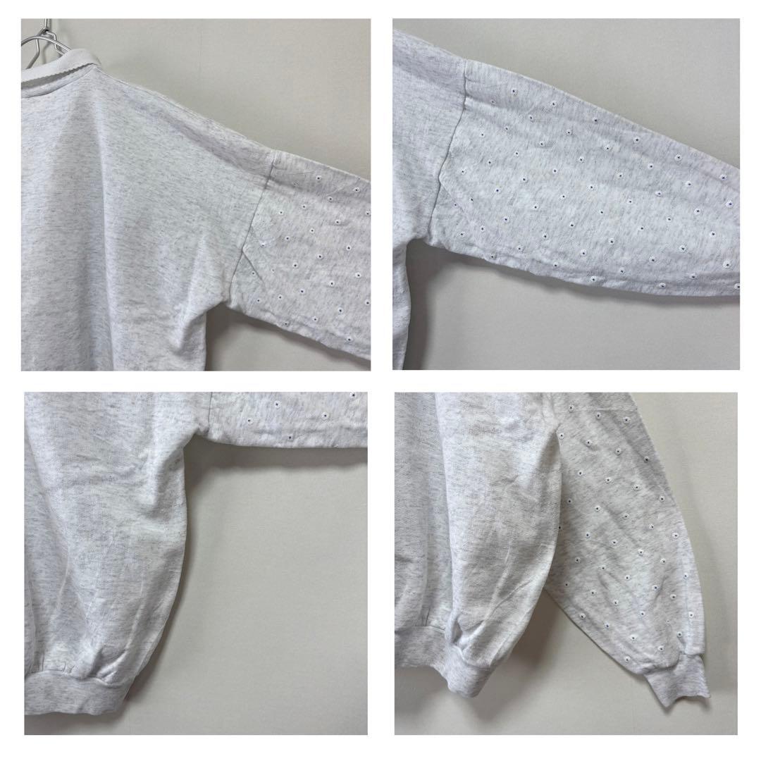 USAvintageアメリカ古着発泡プリントくまちゃんりんごお花襟付きスウェット