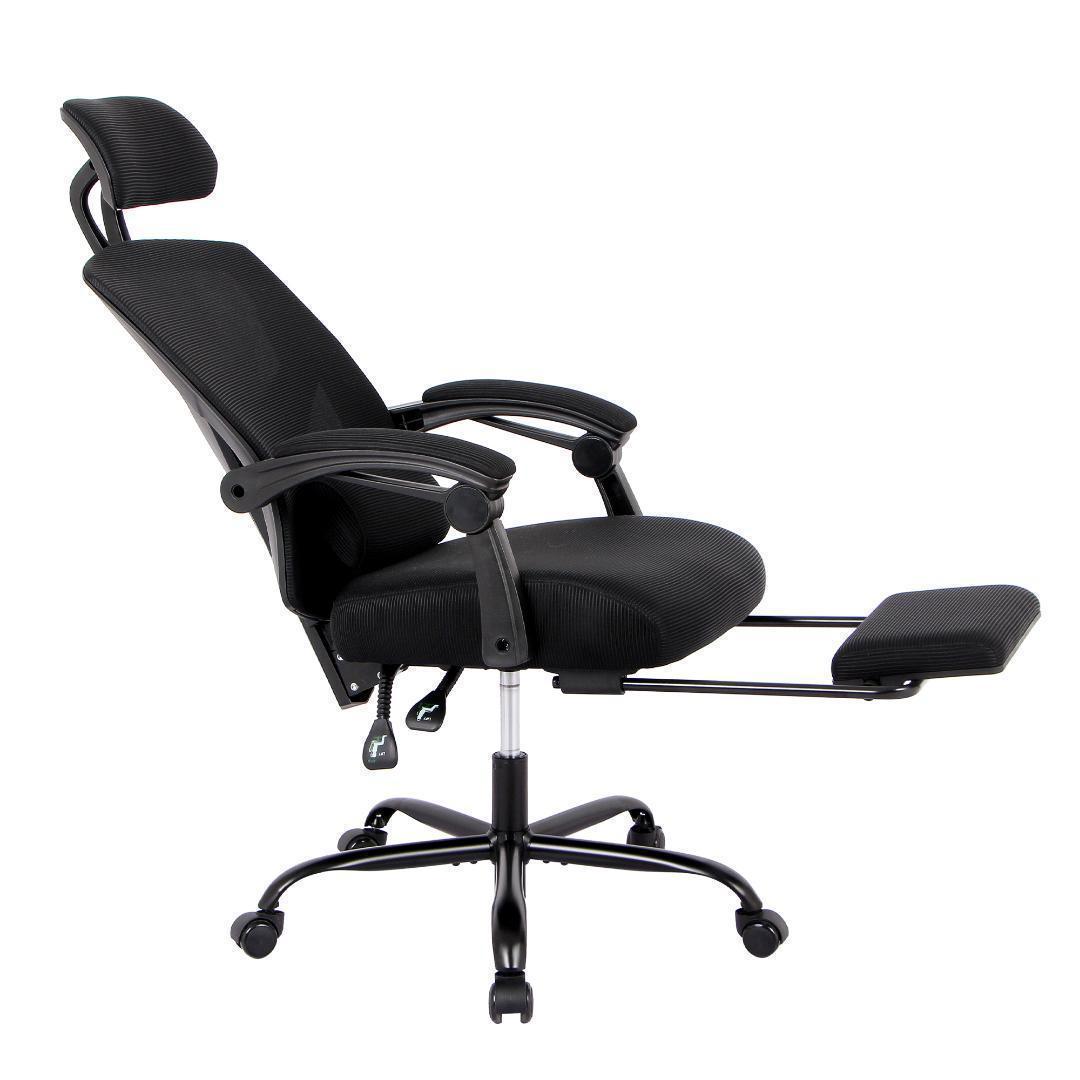 オフィスチェア 事務所チェア リクライニング機能 足載せ付き 【 ブラック】