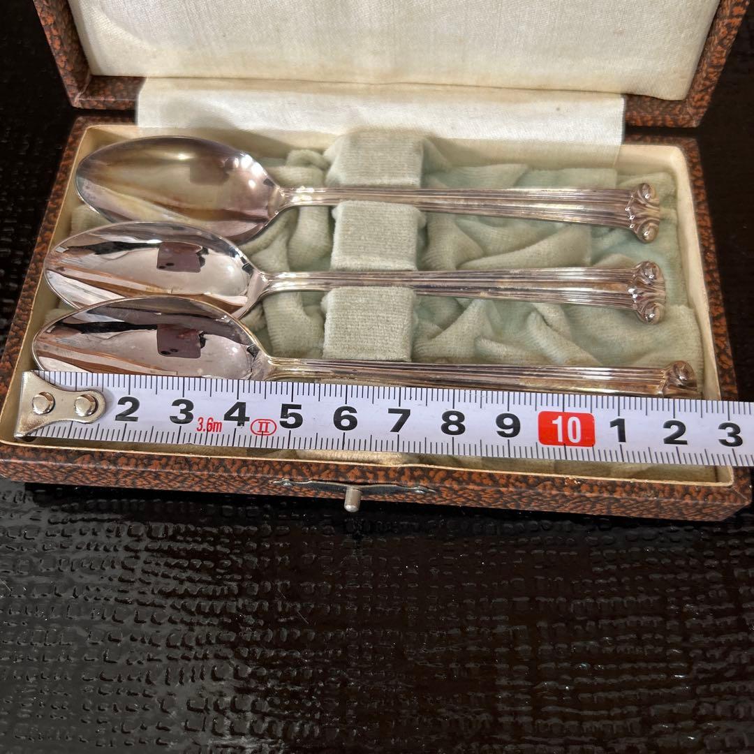 新品◆③純銀製　装飾スプーン3本セット　昭和レトロ　生駒時計店　アンティーク食器