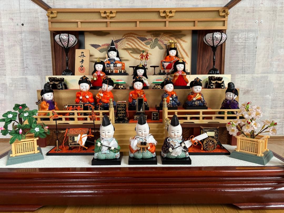 摩多呂雛人形 ガラスケース付き電気、オルゴール付き